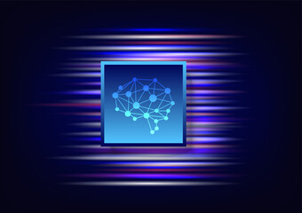 Creative and idea concept. Network of brain with light rays on blue background. Artificial intelligence. Mechanism teamwork engineer.