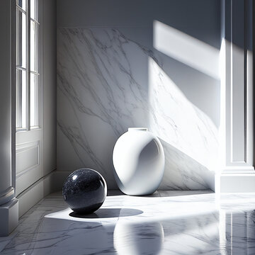 modern living room, barble wall and beautiful light. architecture and interior design, product presentation. AI generative.