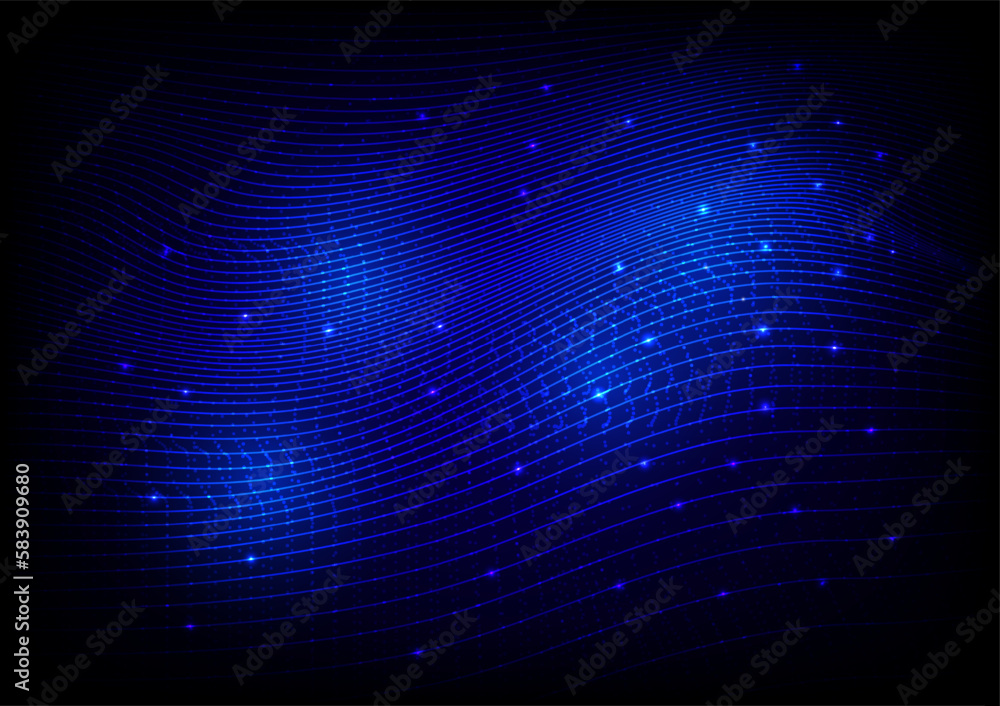 Poster illustration vector abstract wave motion pattern and dynamic mesh line on a dark blue background, bl