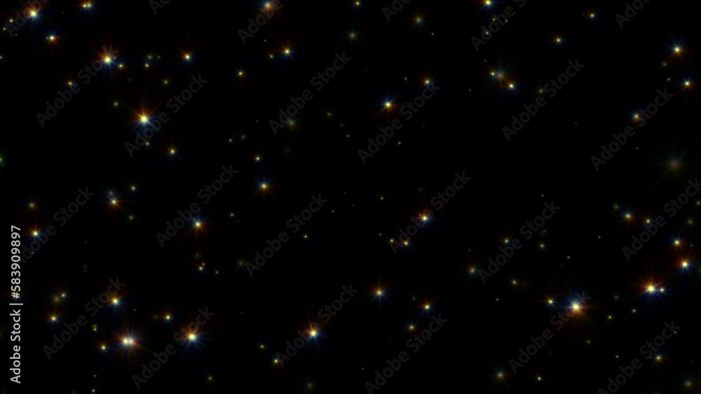 Poster loop of glow stars animation on black background. graphic motion overlay effect loop with galaxy sky