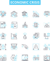 Economic crisis vector line icons set. Economy, Crisis, Recession, Inflation, Deflation, Bankruptcy, Unemployment illustration outline concept symbols and signs