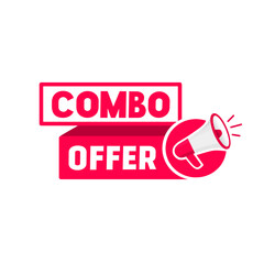 Combo offer ribbon banner template, megaphone icon, vector illustration on white background. Flat design.