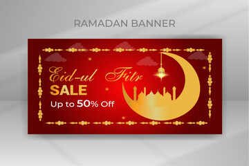 Stylish Eid Mubarak Mega Flash Sale Shopping Poster or Banner, Ramadan Eid Sale Web Banner Promotion Design Template for Business, Discount Post and Social Media Banner