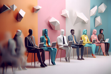 Inclusive Workplace. Hiring Scene. Multicultural Job Interview in Low-Poly Style 