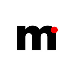 M letter with red dot company monogram. M icon.