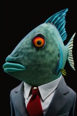 Fototapeta na wymiar A funny fish dressed in a business suit is isolated on a plain background. Generative AI