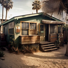 Vintage beach cabin from Venice California, Generative AI