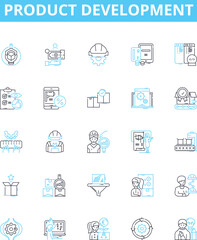 Product development vector line icons set. Product, Development, Plan, Research, Design, Creation, Innovation illustration outline concept symbols and signs - obrazy, fototapety, plakaty