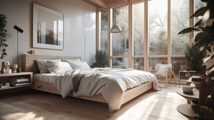 BoConcept Copenhagen bedroom home with plants and a cozy and serene mood in the late afternoon - Generative AI