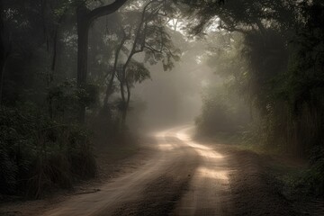 Obraz premium road through the jungle - Created with Generative ai