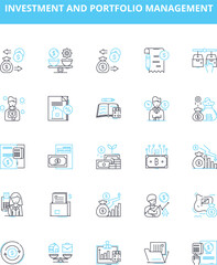 Investment and portfolio management vector line icons set. Investment, Portfolio, Management, Asset, Equity, Fixed income, Alternative illustration outline concept symbols and signs