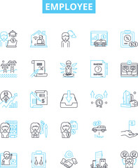 Employee vector line icons set. Worker, Staff, Personnel, Colleague, Associate, Hire, Wage illustration outline concept symbols and signs
