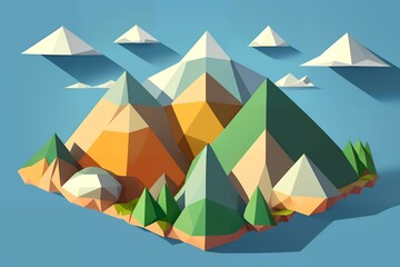 mountains and trees illustration. Low poly design elements
