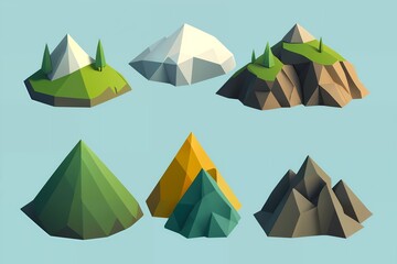 mountains and trees illustration. Low poly design elements