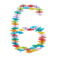 折り紙の鶴で作った数字の6。透過背景。
