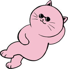 cartoon cute chubby cat wearing black glasses pink body sleeping and resting