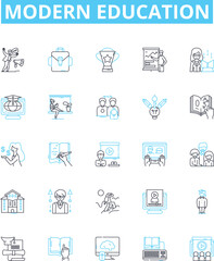 Fototapeta na wymiar Modern education vector line icons set. Modern, Education, Technology, Online, Interactive, Learning, Digital illustration outline concept symbols and signs