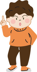 Happy cute kid pointing cartoon character doodle hand drawn design for decoration.