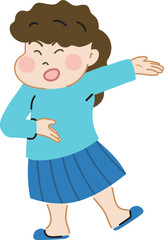 Happy cute kid pointing cartoon character doodle hand drawn design for decoration.