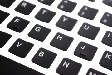 斜めから撮影したシリコンキーボードのホームポジション付近のキー