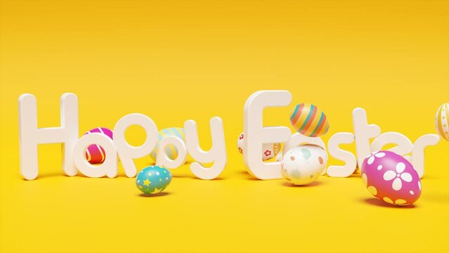 Beautiful Easter background with colorful Easter eggs. 3d animation