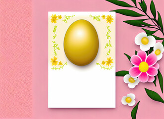 Festive Easter card with colorful Easter eggs and flowers.