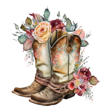 Watercolor Cowboy Boots With Flowers
Rose. Generative AI