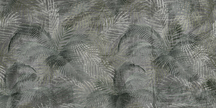 Fototapeta Flowers on the old white wall background, digital wall tiles or wallpaper design