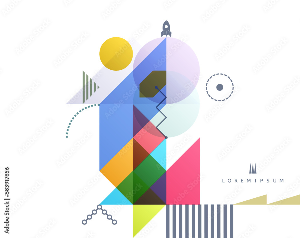 Wall mural art composition of flat colorful vector shapes. abstract transparency geometrical background. cover 