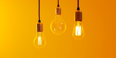 Shine On: Creative Lighting Concepts for Bold Interior Spaces. Hanging Lights on yellow Background. Ai Generated Art. Wallapaper. Background. Concept Art with lots of space for your text.
