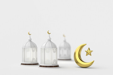 3d islamic greetings ramadan kareem card design template background with beautiful lanterns and crescent