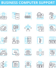 Business computer support vector line icons set. IT, Support, Business, Computer, Technical, Network, Consultancy illustration outline concept symbols and signs