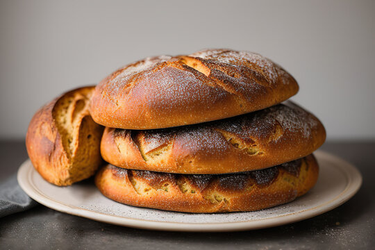 Generative AI of fresh bread on plate