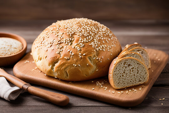 Generative AI of delicious fresh bread on table