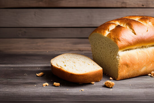 Generative AI of delicious fresh bread on wooden table