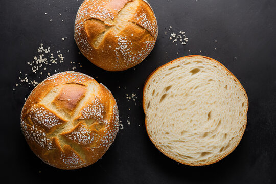 Generative AI of fresh breads on black background
