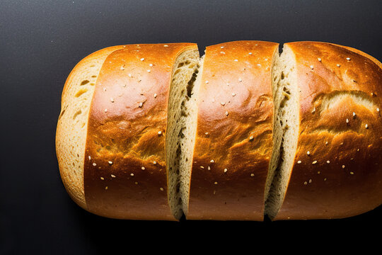 Generative AI of fresh bread on black background