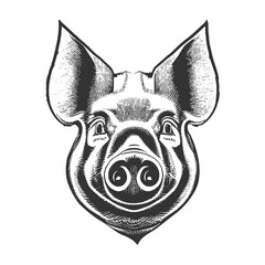 Pig head design isolated on transparent background. Farm Animals.