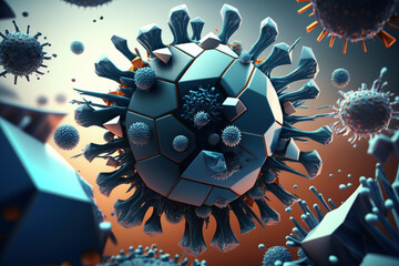 Flu, view of a virus under a microscope, infectious disease.