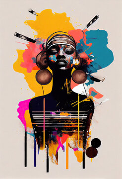 Creative Afrofuturist Illustration of Ethnic Woman. Generative AI