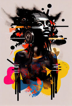 Creative Afrofuturist Illustration of Ethnic Woman. Generative AI