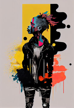 Creative Afrofuturist Illustration of Punk Man. Generative AI