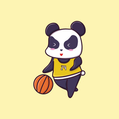 Cute Panda Playing Basketball Cartoon Illustration