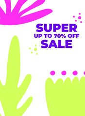 Summer Sale banner with abstract tropical leaves and minimal flowers. Design templates for sale, advertising, promo events. Minimalist and modern style