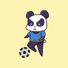 Cute Panda Playing Soccer Cartoon Illustration