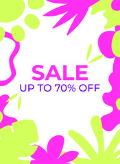Summer Sale banner with abstract tropical leaves and minimal flowers. Design templates for sale, advertising, promo events. Minimalist and modern style