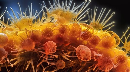 Obraz premium Ultra macro photography of fantastic colourful microorganisms, made with Generative AI