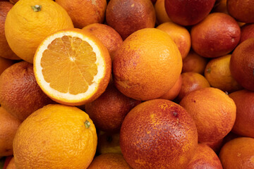 Plenty of fresh delicious red oranges