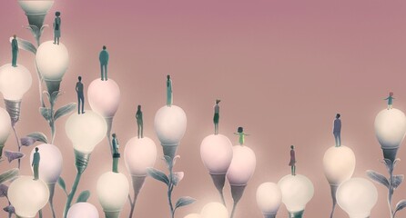 Concept idea of light bulb, creative, thinking, motivation, success, and thinking, surreal conceptual art, 3d illustration, painting artwork. © Jorm Sangsorn