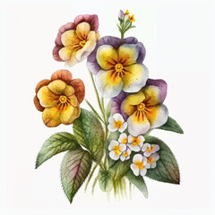 Watercolor primula illustration on white background. Flower art. Ai generated